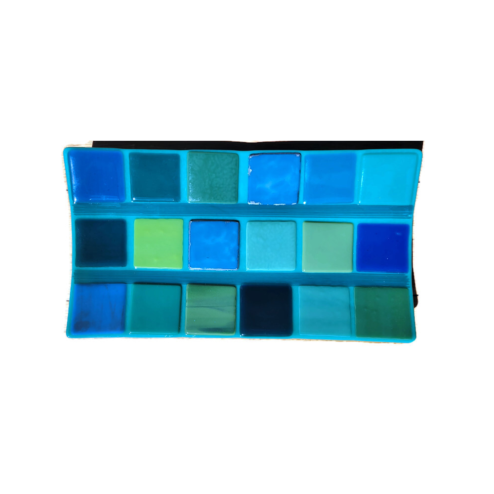 Jade Green and Blue Fused Glass Tray