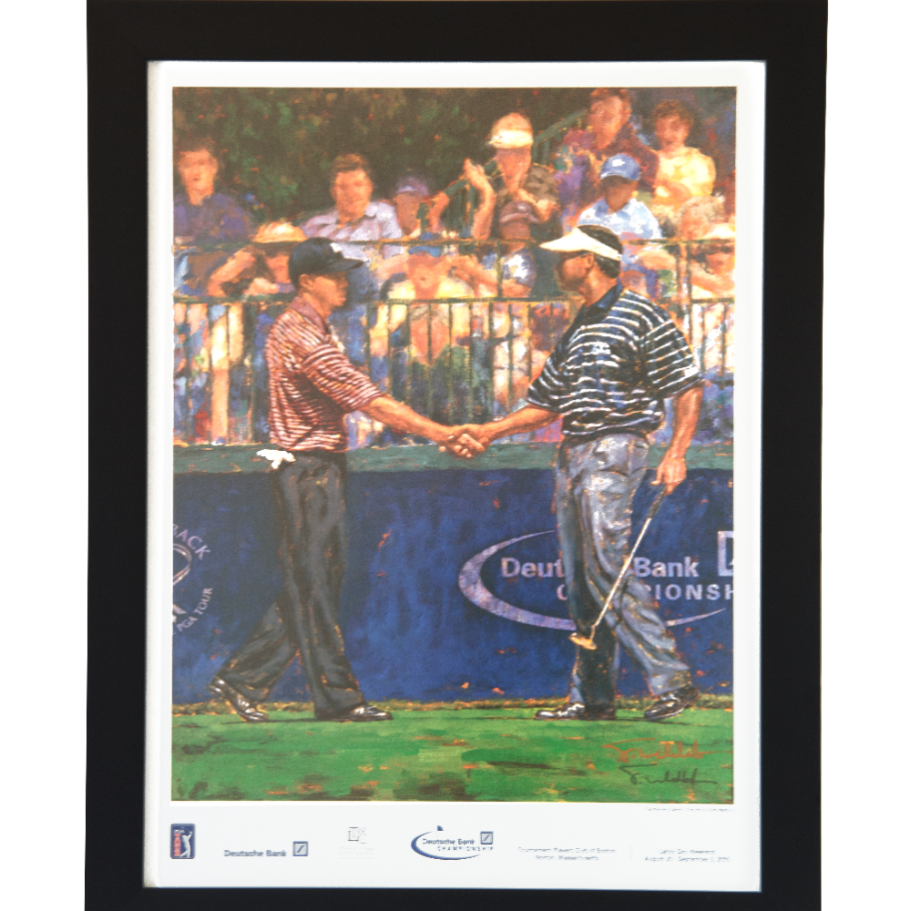 Hand Signed and Framed Poster - Artist Scott Medlock - Subject Tiger Woods vs. Vijay Singh