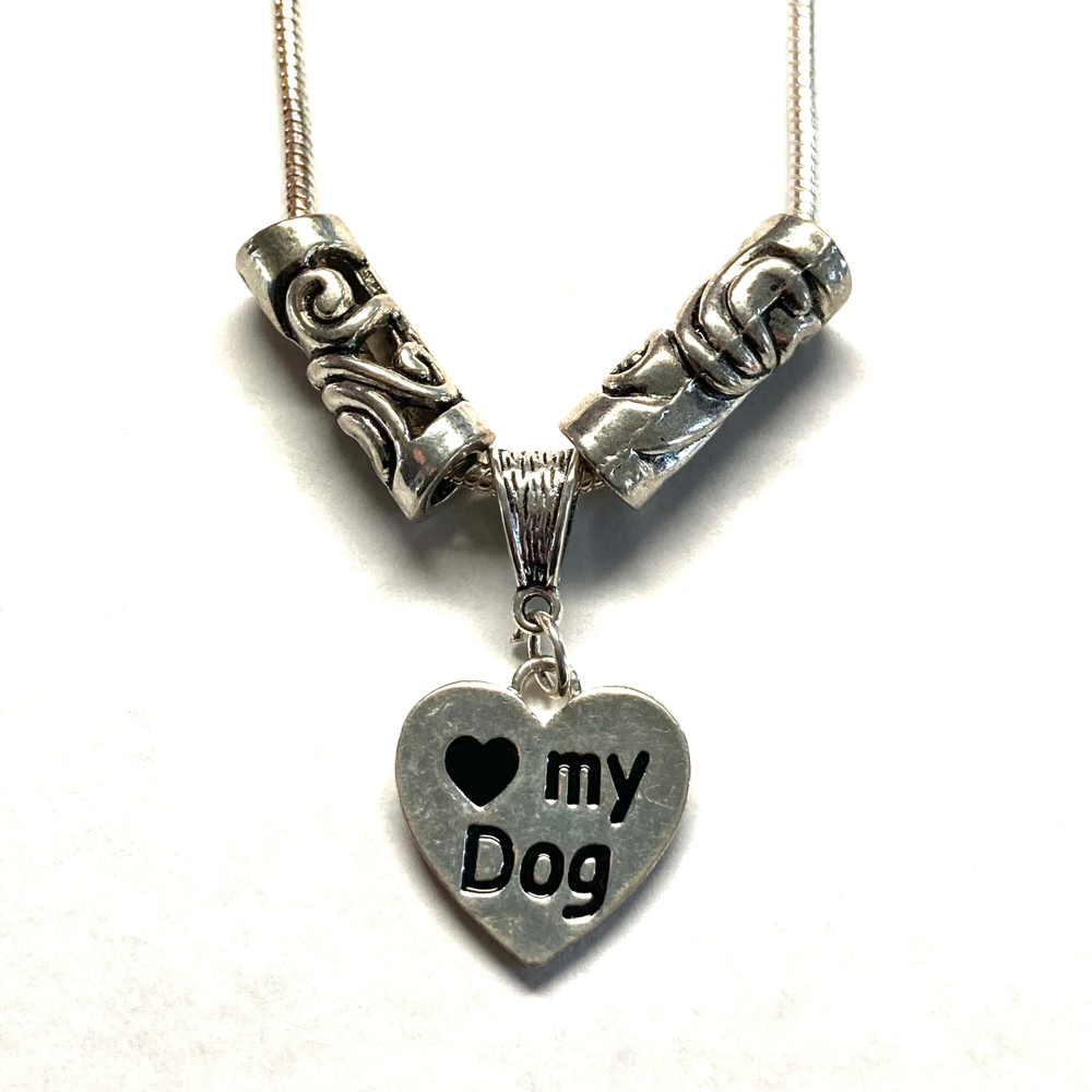 Beautiful Sterling Silver Chain with Beads & Heart Dog Pendant