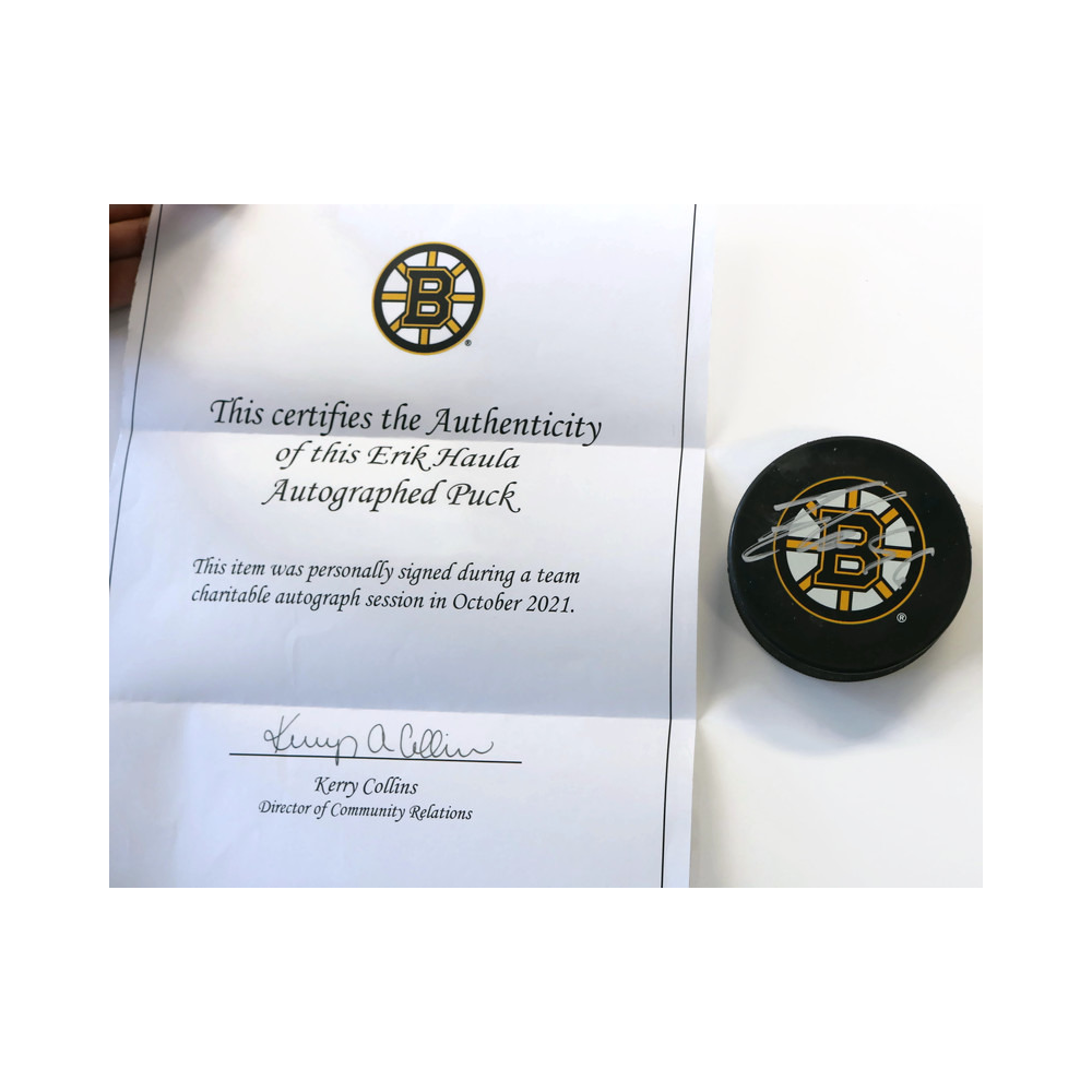 Autographed Bruins Hockey Puck