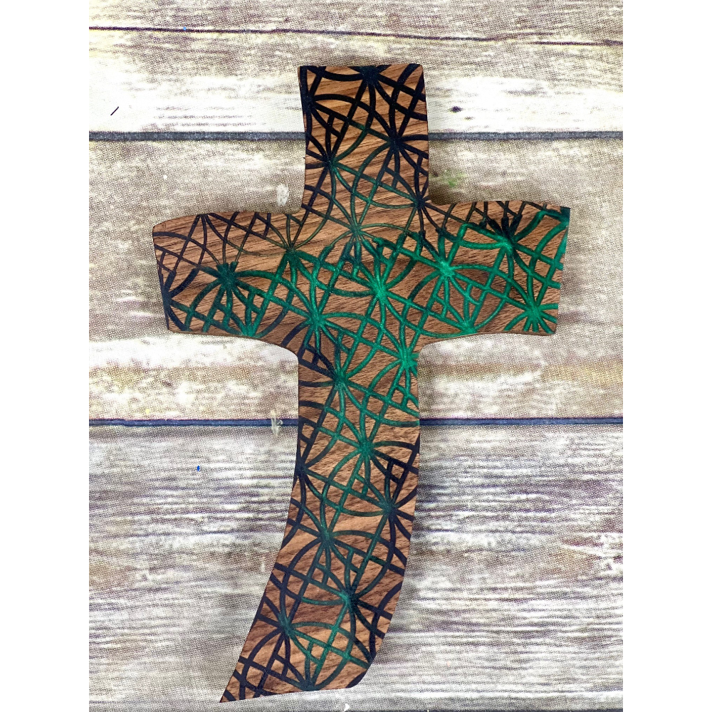 Green Hand Painted Cross