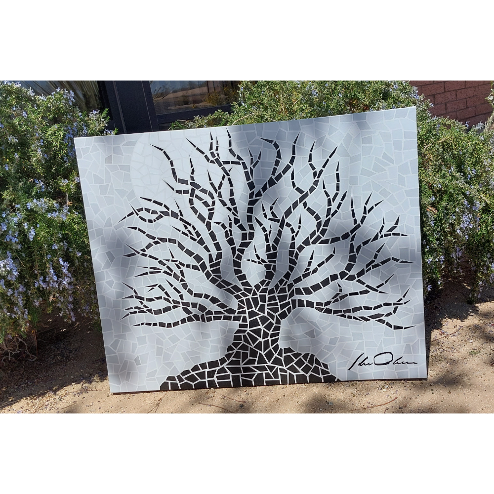 B&W Moon and Tree Mosaic Painting 