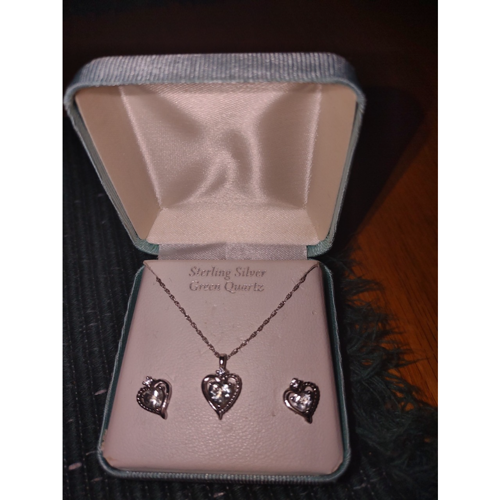 Bid Now: Silver Heart Necklace/Earring Set