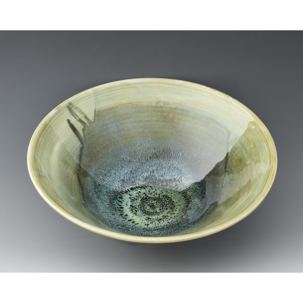 Porcelain bowl, layered celadon and tenmoku glazes