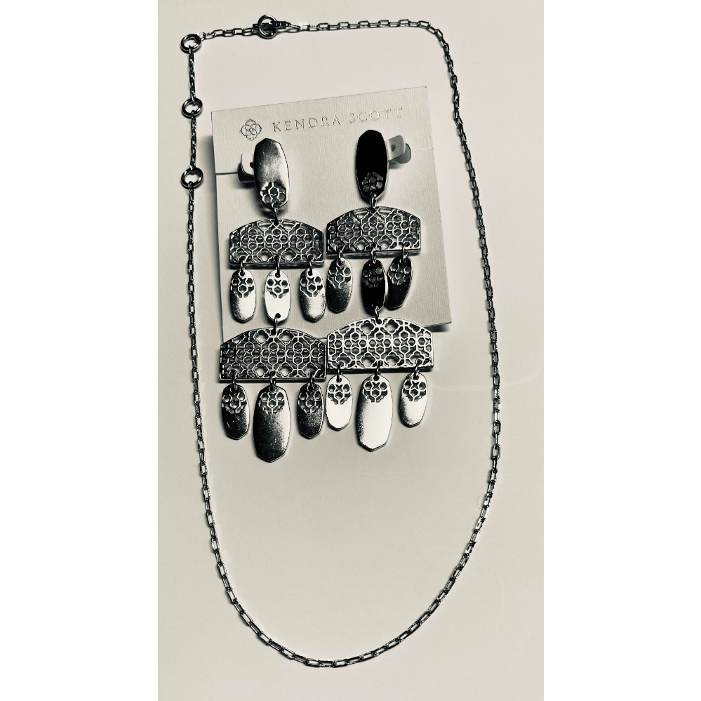 Kendra Scott Silver Chandelier Earrings & Silver Chain Necklace