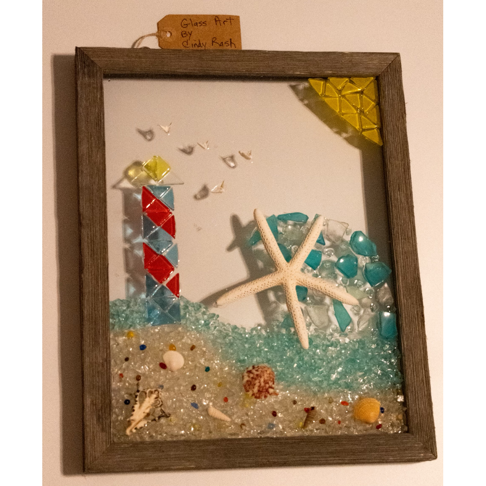 Custom made framed Glass Art - Lighthouse Design