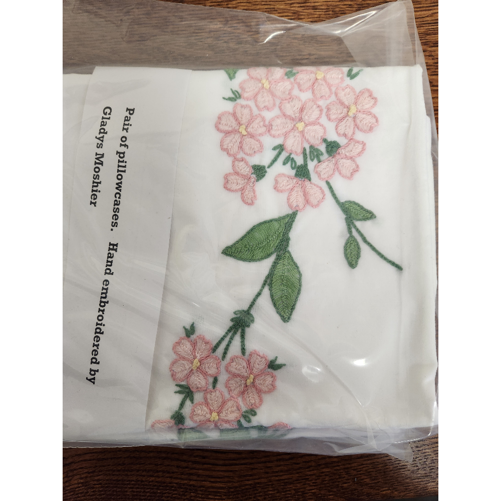 Pair of Hand-Embroidered Pillow Cases