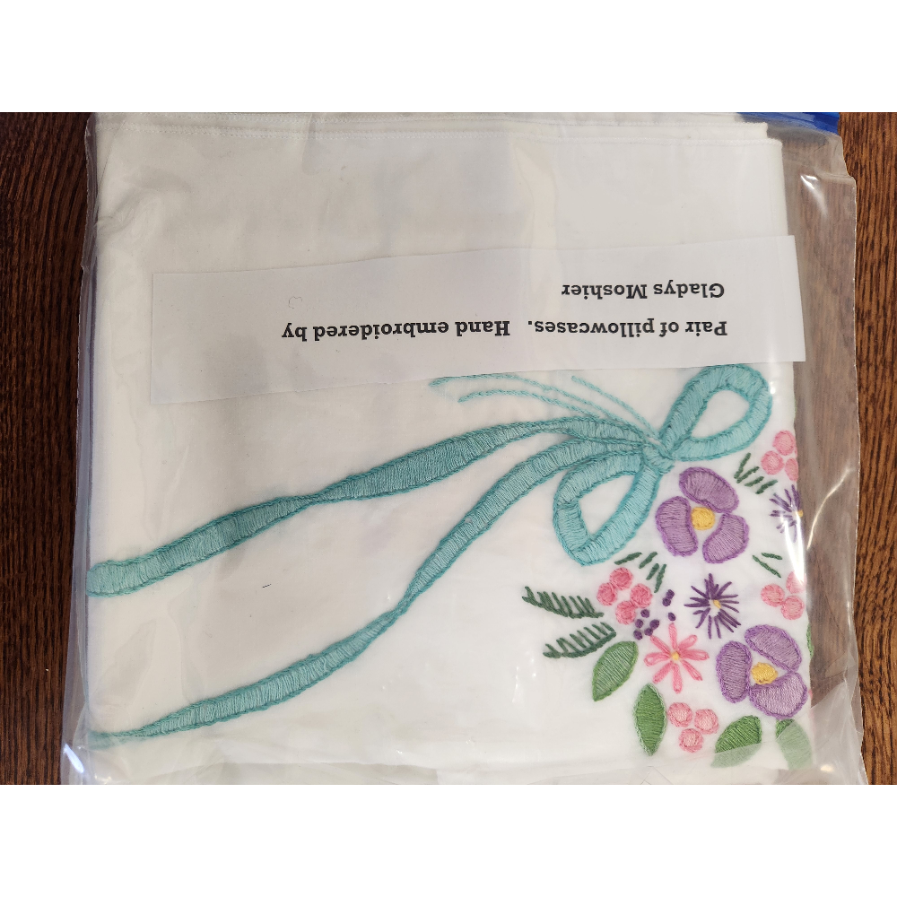 Pair of Hand-Embroidered Pillow Cases