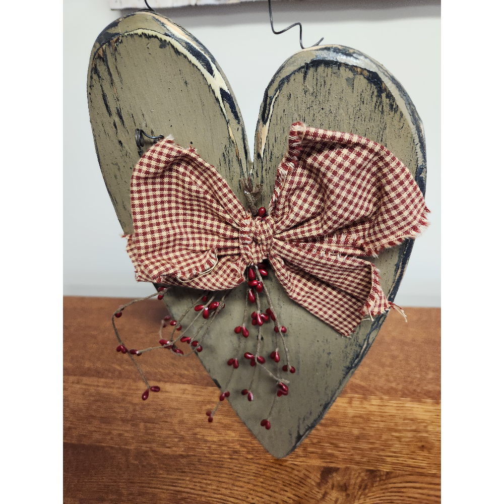 Rustic Wooden Heart Decoration with Wire Hanger