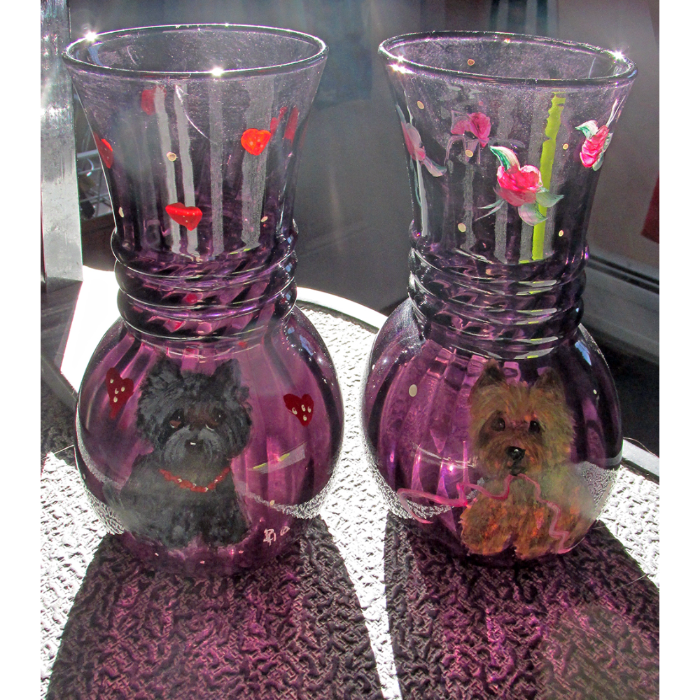 Set of Two Plum Glass Vases