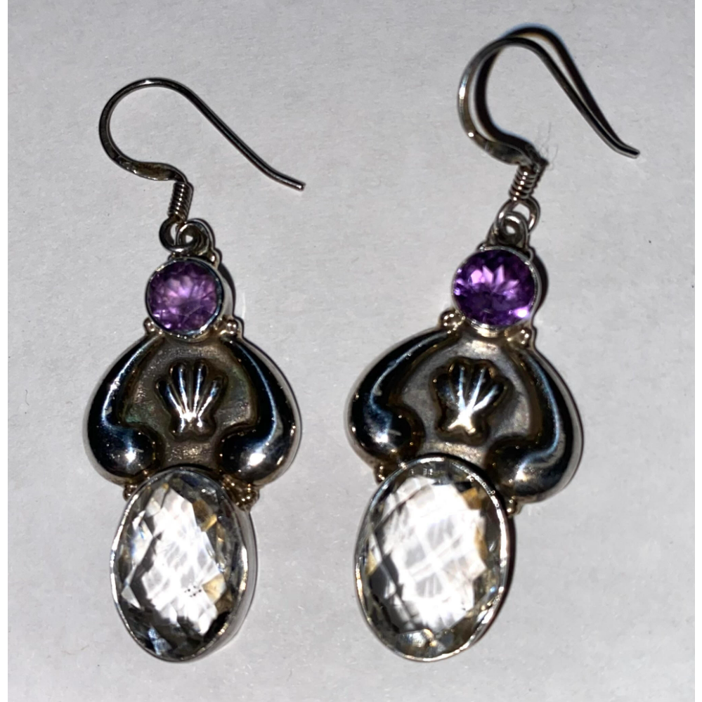 Faceted Crystal & Amethyst Sterling Silver Earrings