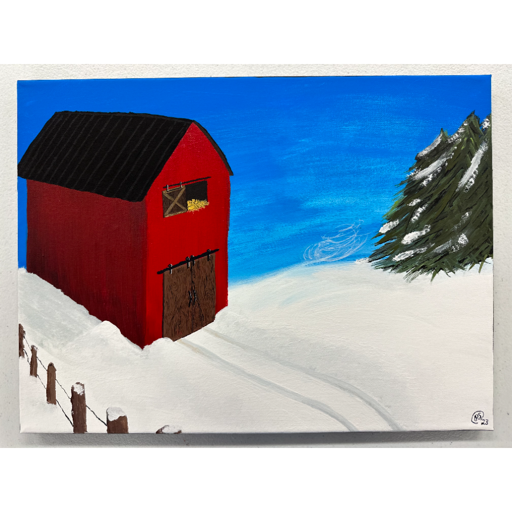 Winter Barn Painting