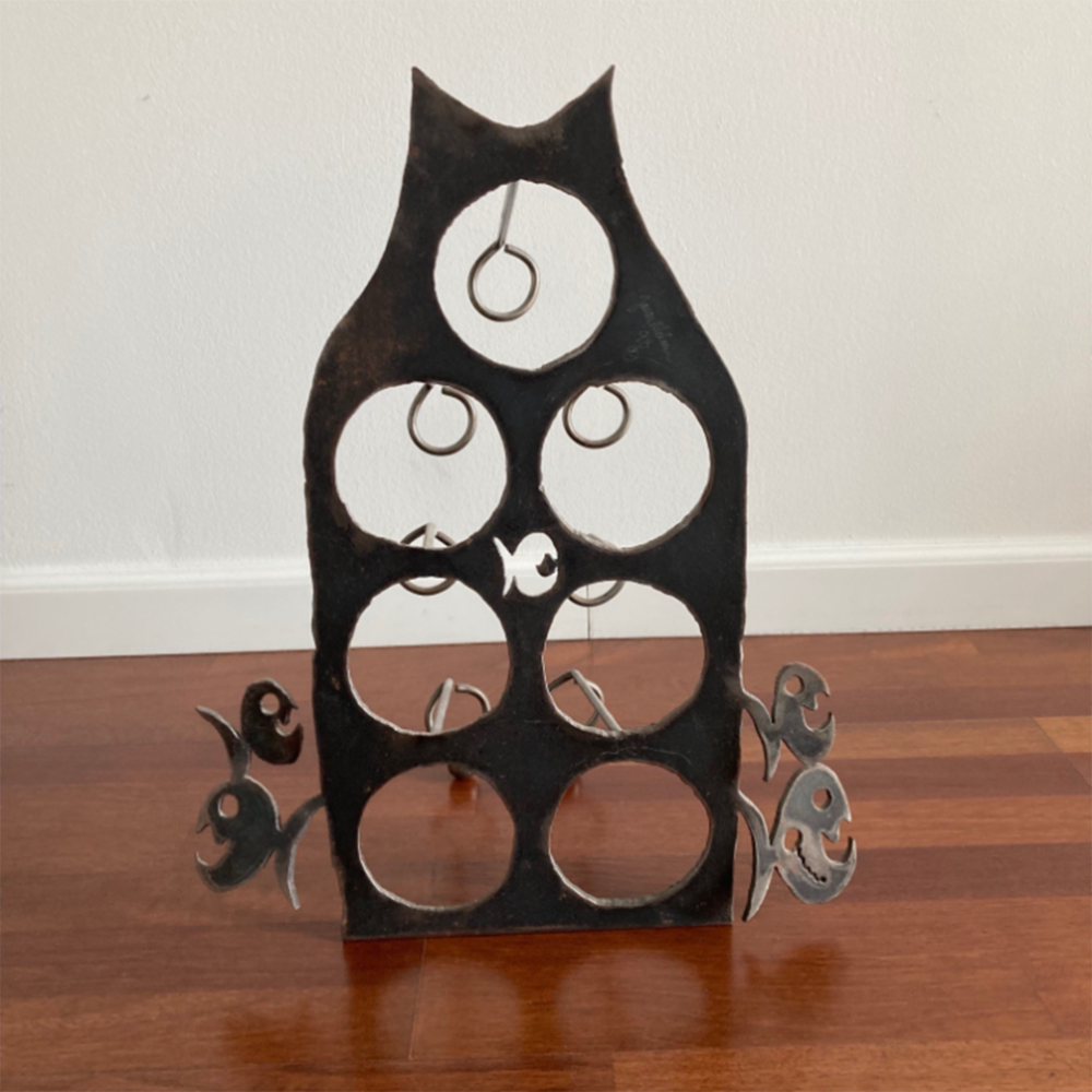 Cat and Fish themed 7 bottle wine rack