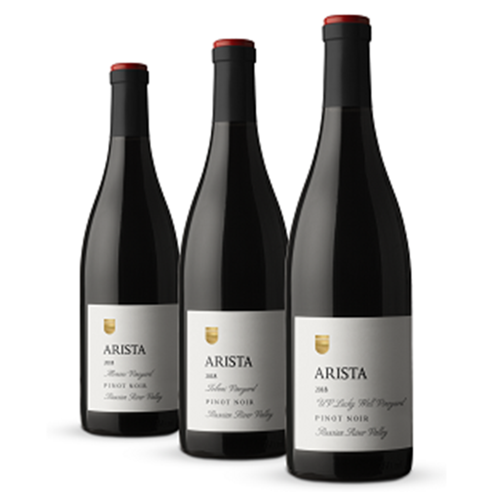 3 bottles of Arista Russian River Valley Pinot Noir. 2016, 2017 and 2019 vintage