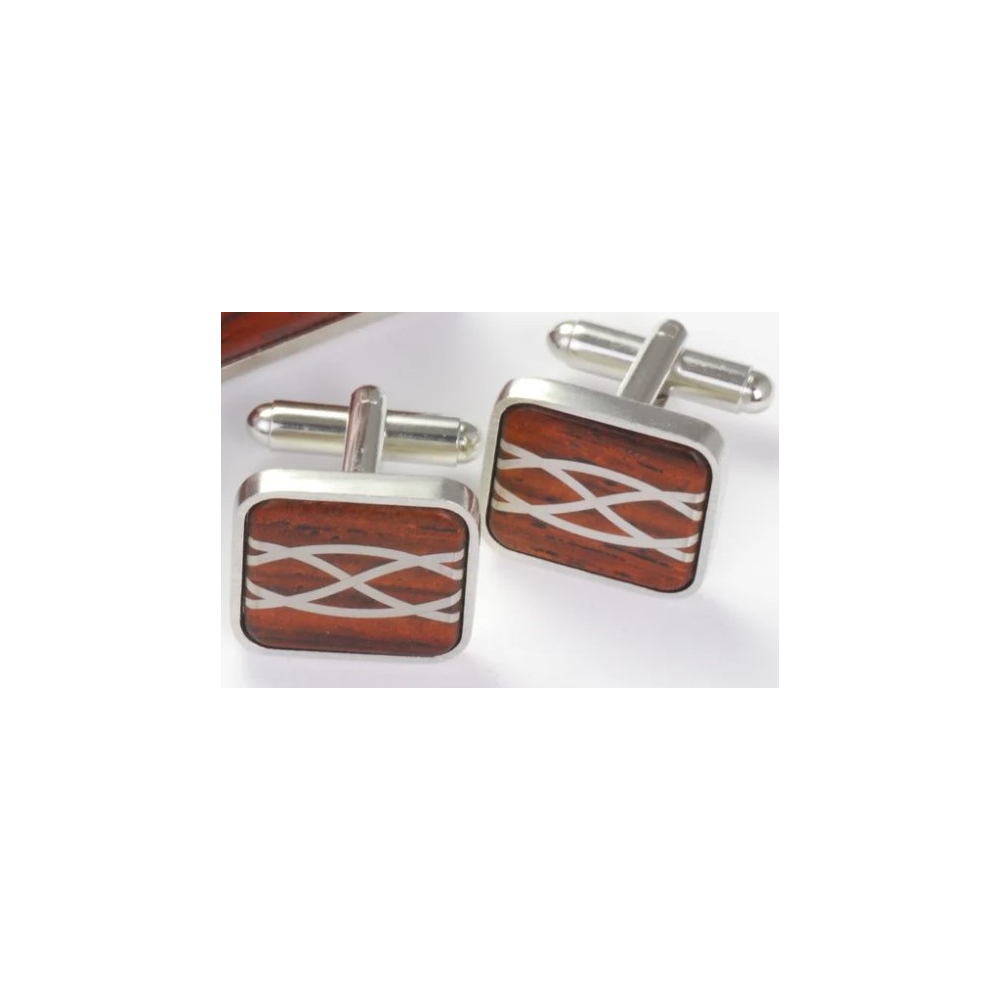 Silver Braid and Cocobolo Wood Cuff Links