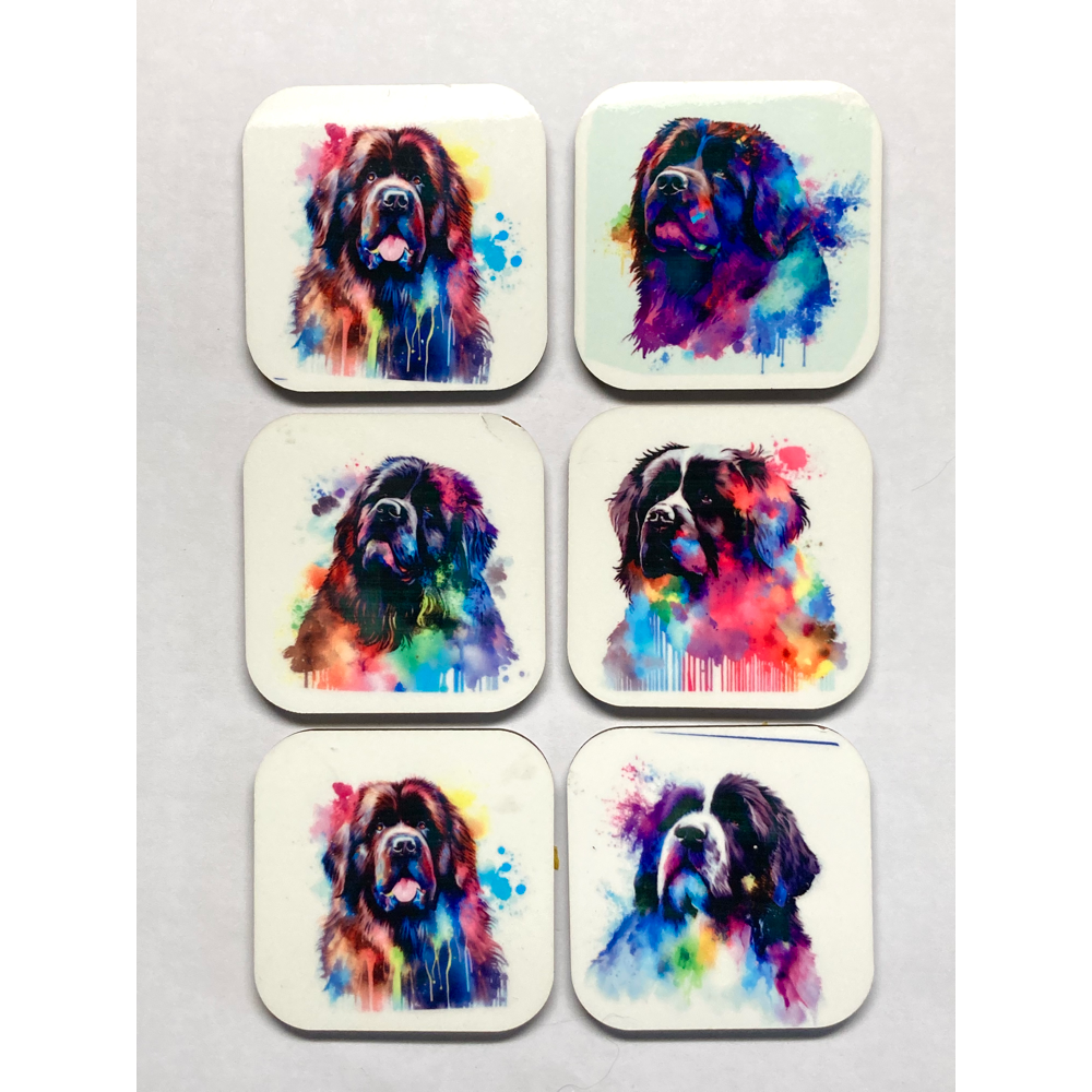Set of 6 Vibrant and Colorful Newfoundland Dog Refrigerator Magnets
