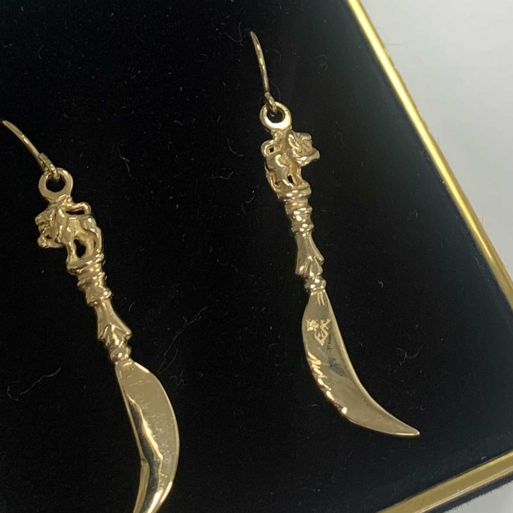 14K Gold lion toothpick earrings