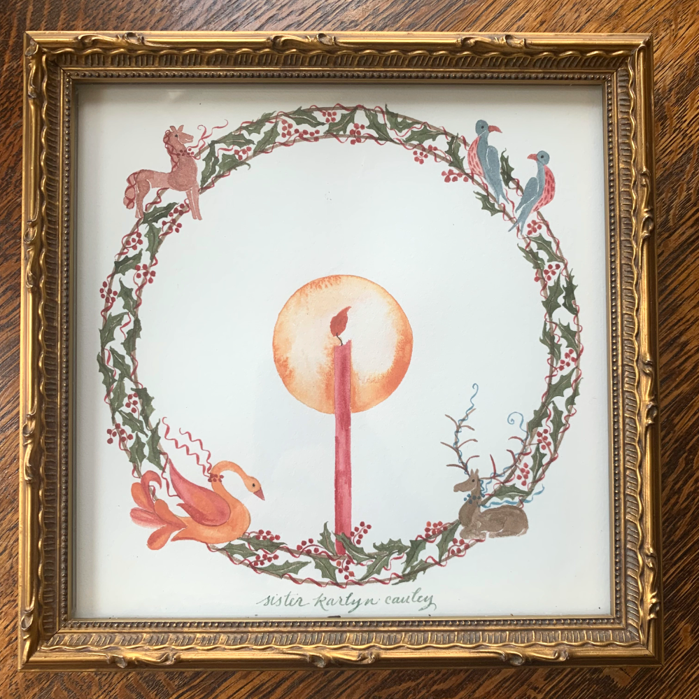 ORIGINAL Watercolor Framed: Christmas Creatures by Sister Karlyn Cauley