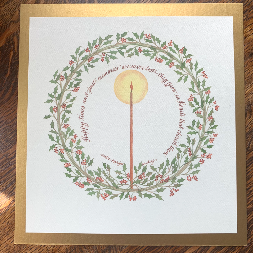 Print: Holly Wreath and Candle by Sister Karlyn Cauley