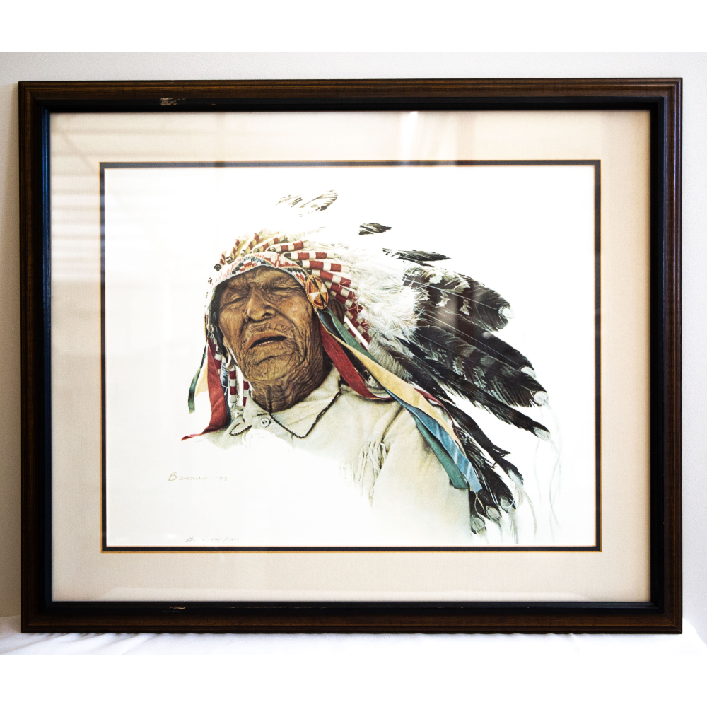 "A Crow Indian", signed print by James Bama 1977 