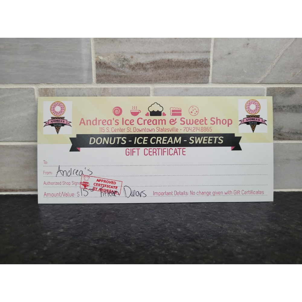 Andrea’s Ice Cream Gift Certificate