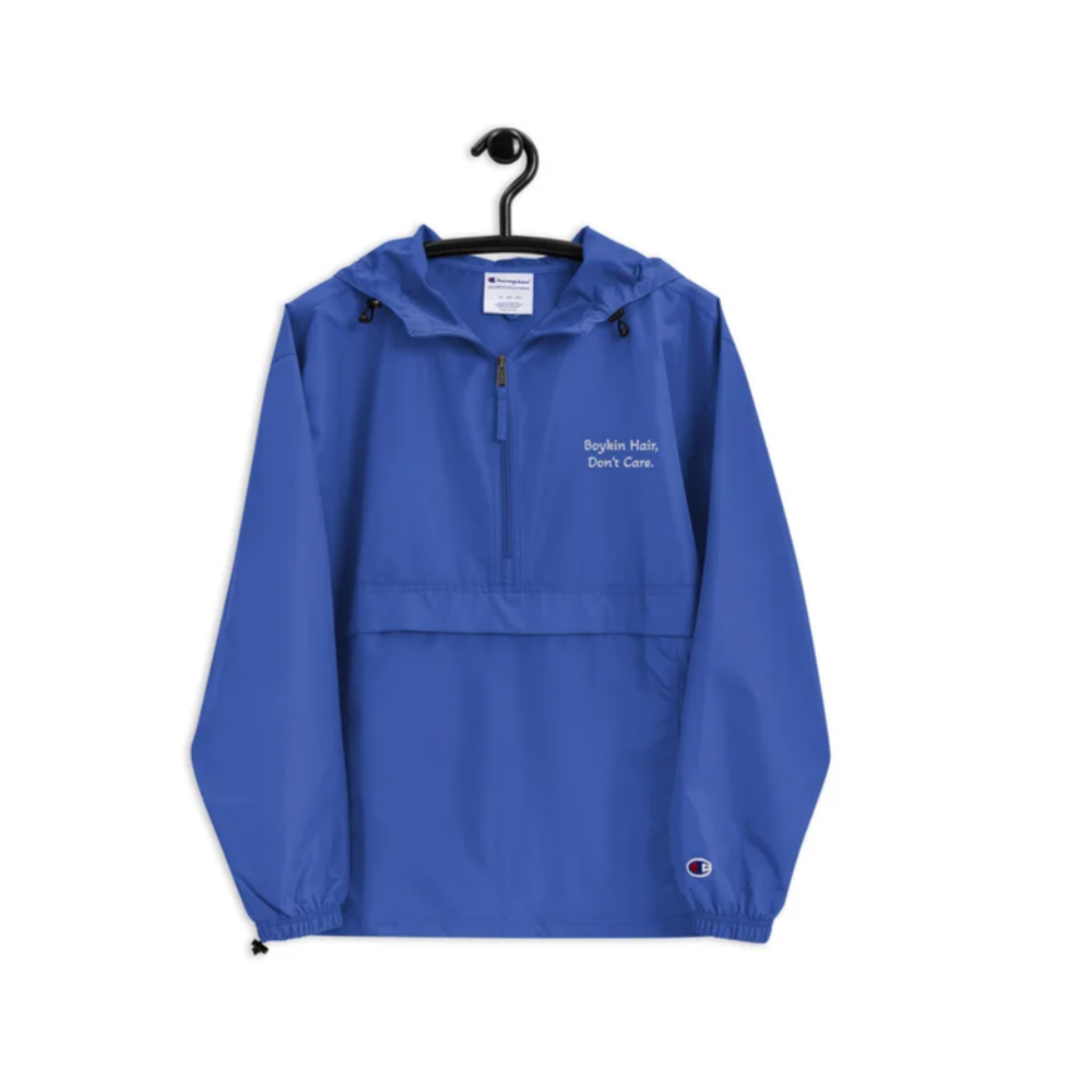 Boykin Hair, Don't Care. Embroidered Champion Packable Jacket, winner chooses color & size