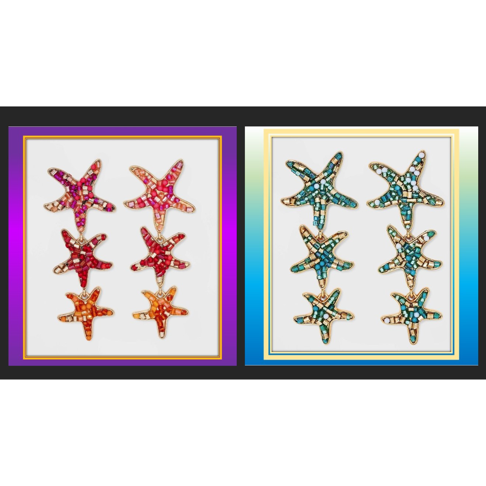 GREEN & RED STARFISH EARRING SETS