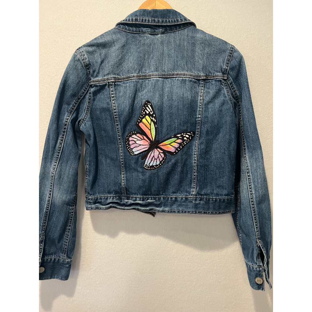 Upcycled Denim Jacket with Butterfly Design M/L