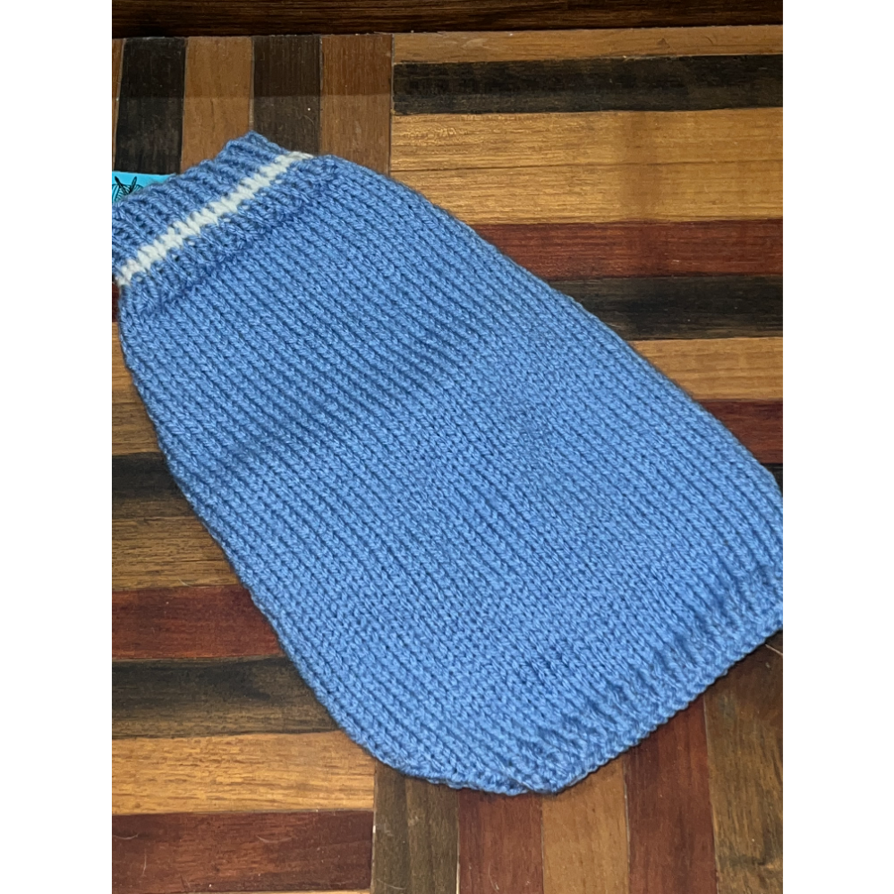 Blue and White Knit Dog Sweater