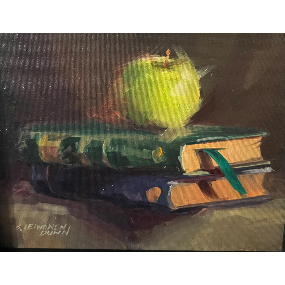 "Green Apple and Books", by Sandra Leinonen Dunn