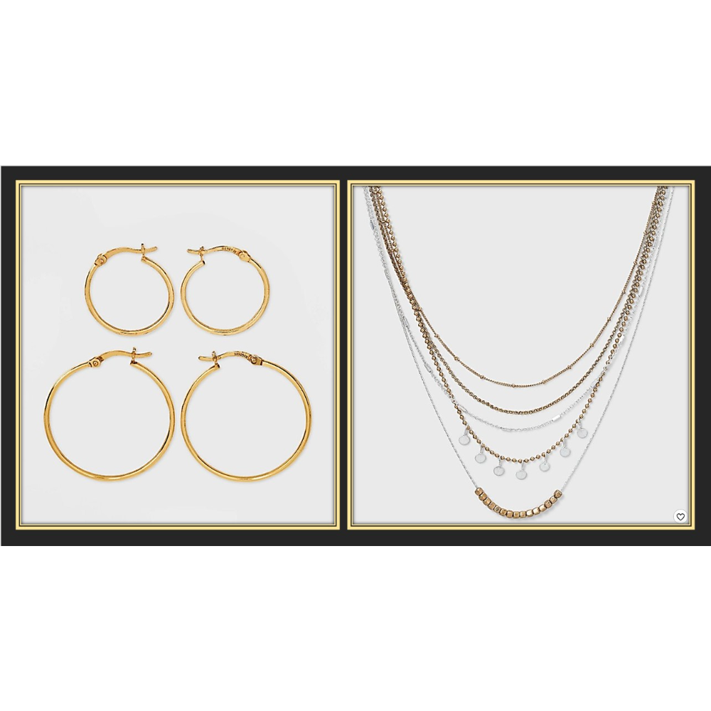 CUBE BEADS DISC NECKLACE & DUO HOOP EARRING SET
