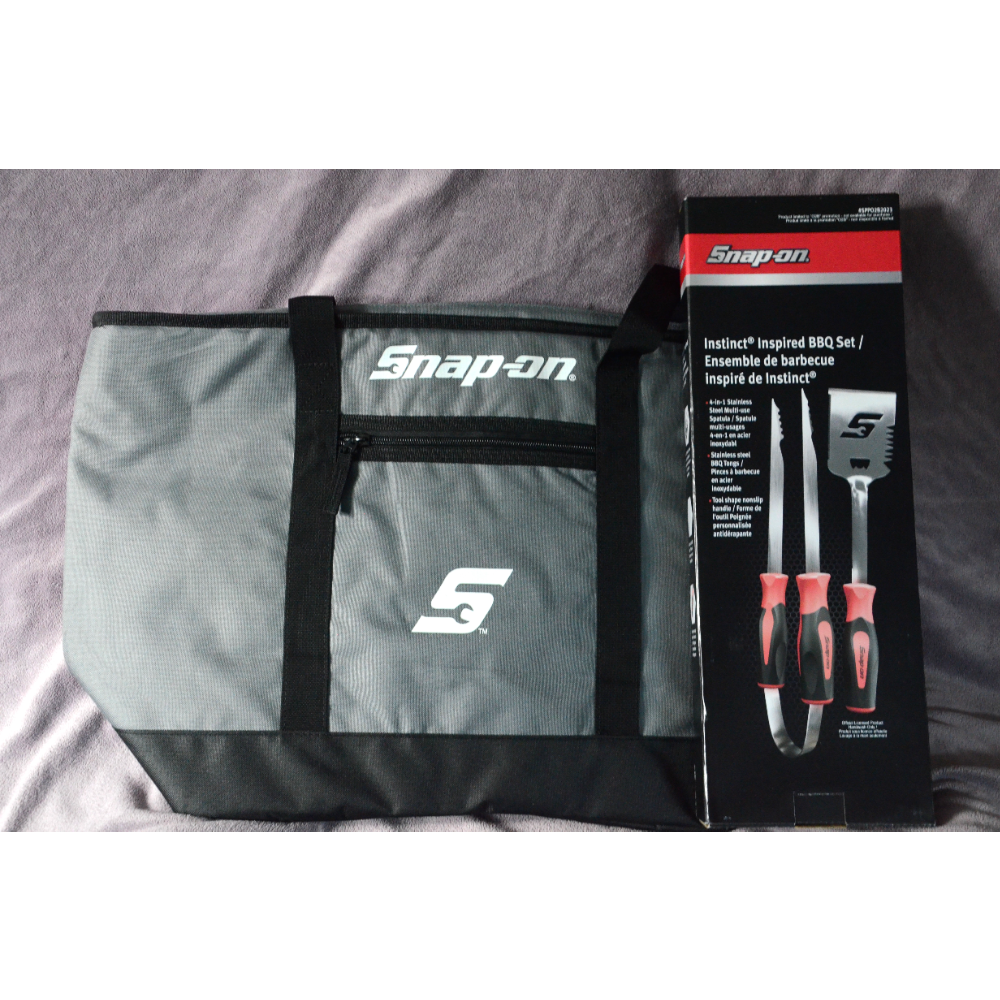Cooler bag and BBQ tool set donated by Team Brinklow, Snap-On Kingston