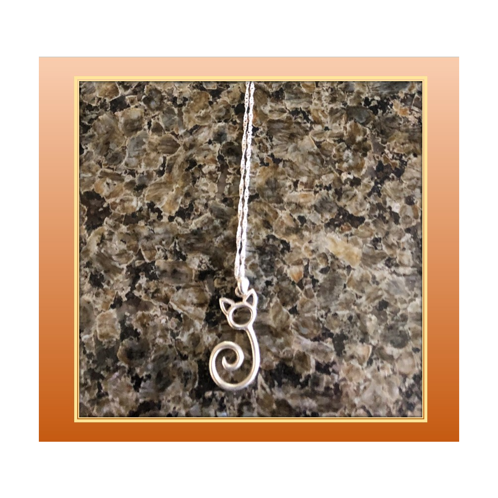 STYLIZED STERLING SIVER CAT NECKLACE- 16"