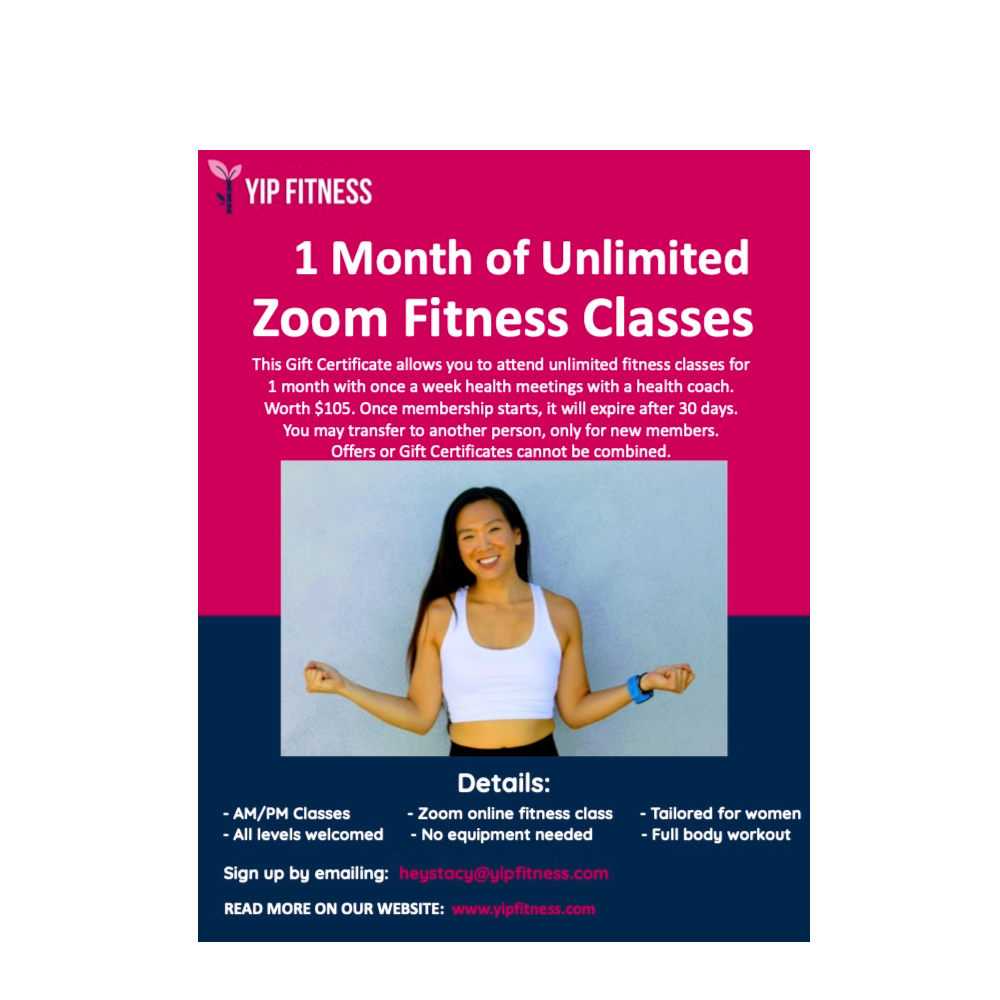 GIFT CERT of 1 Month Unlimited Zoom Fitness Classes by YIP FITNESS