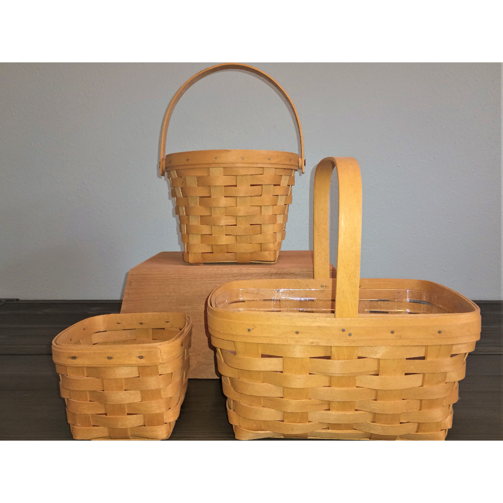 Set of Three Longaberger Vintage Baskets: Fruit Basket, Spring Basket, Teaspoon Basket