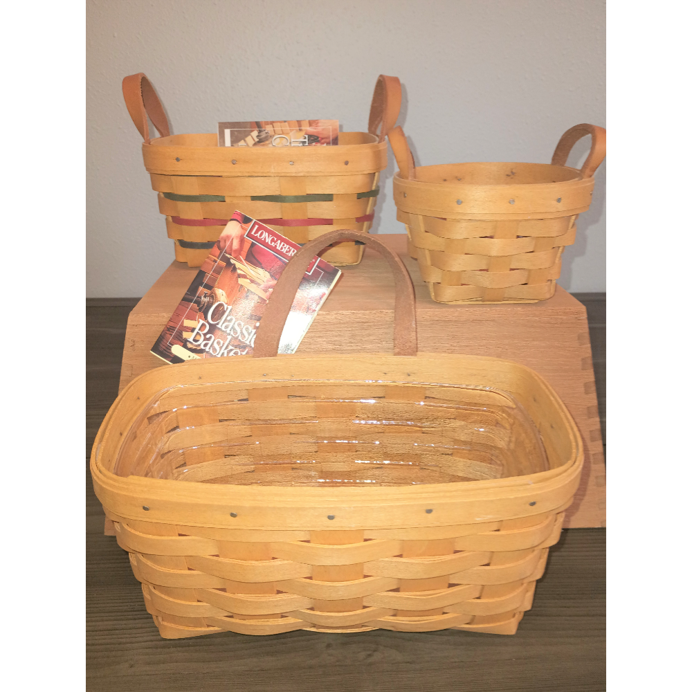 Set of Three Longaberger Baskets: Tea Basket, Key Basket, and Button Basket