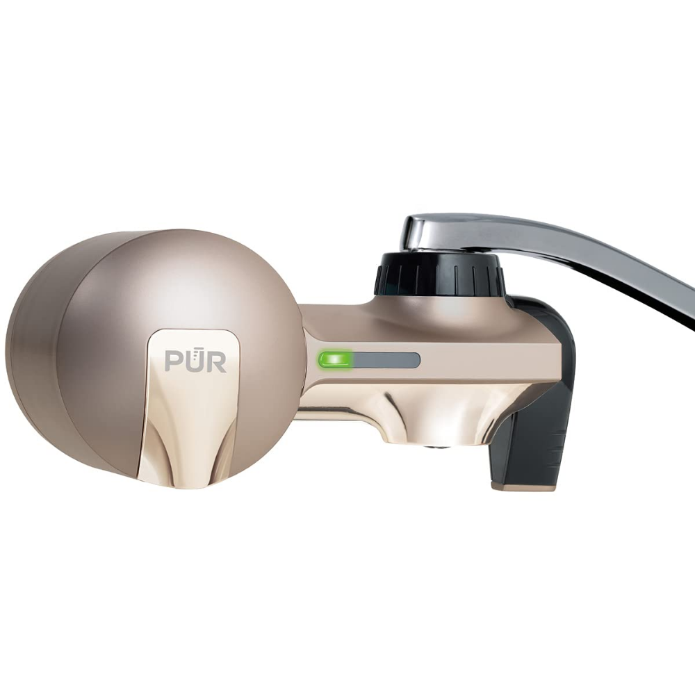 PUR Plus Faucet Mount Water Filtration System in Champagne Color