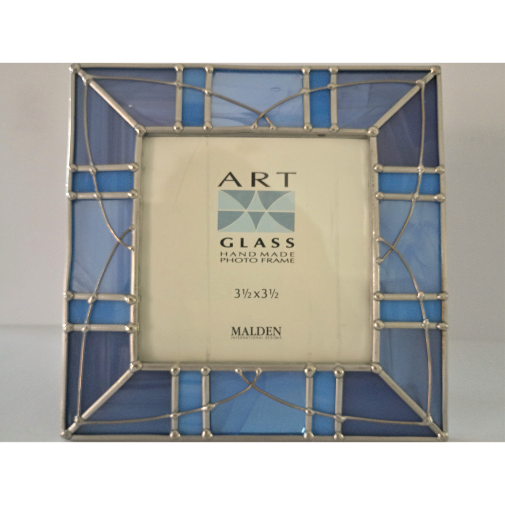 Malden Handmade Glass Art 3.5" Picture Frame in Blue and Silver
