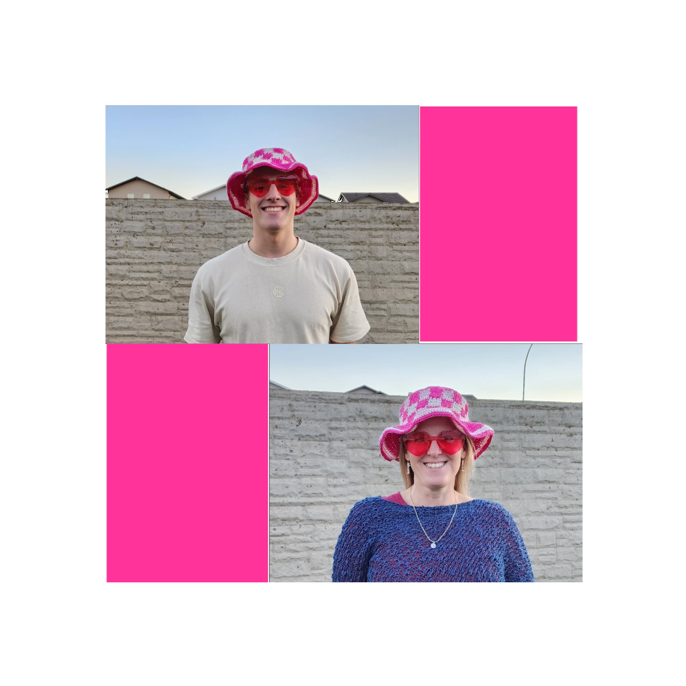 Unisex Barbie Inspired Gingham Bucket Hat with Heart Glasses