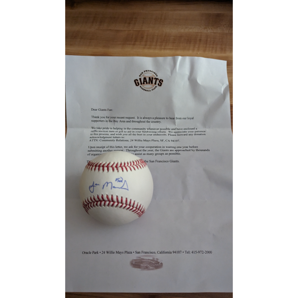  Signed Baseball from the Giants pitcher Sean Manaea #52
