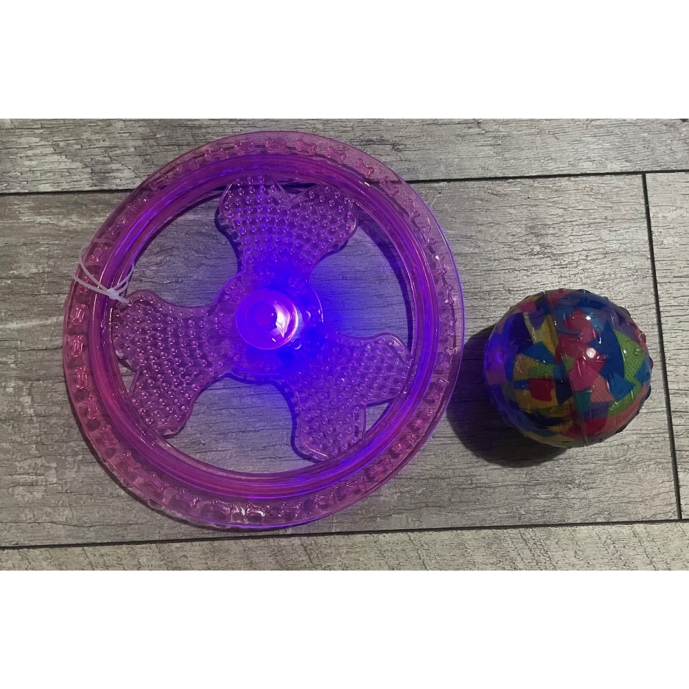 FLYING DISK for DOGS With Flashing LED Lights & Colourful Ball