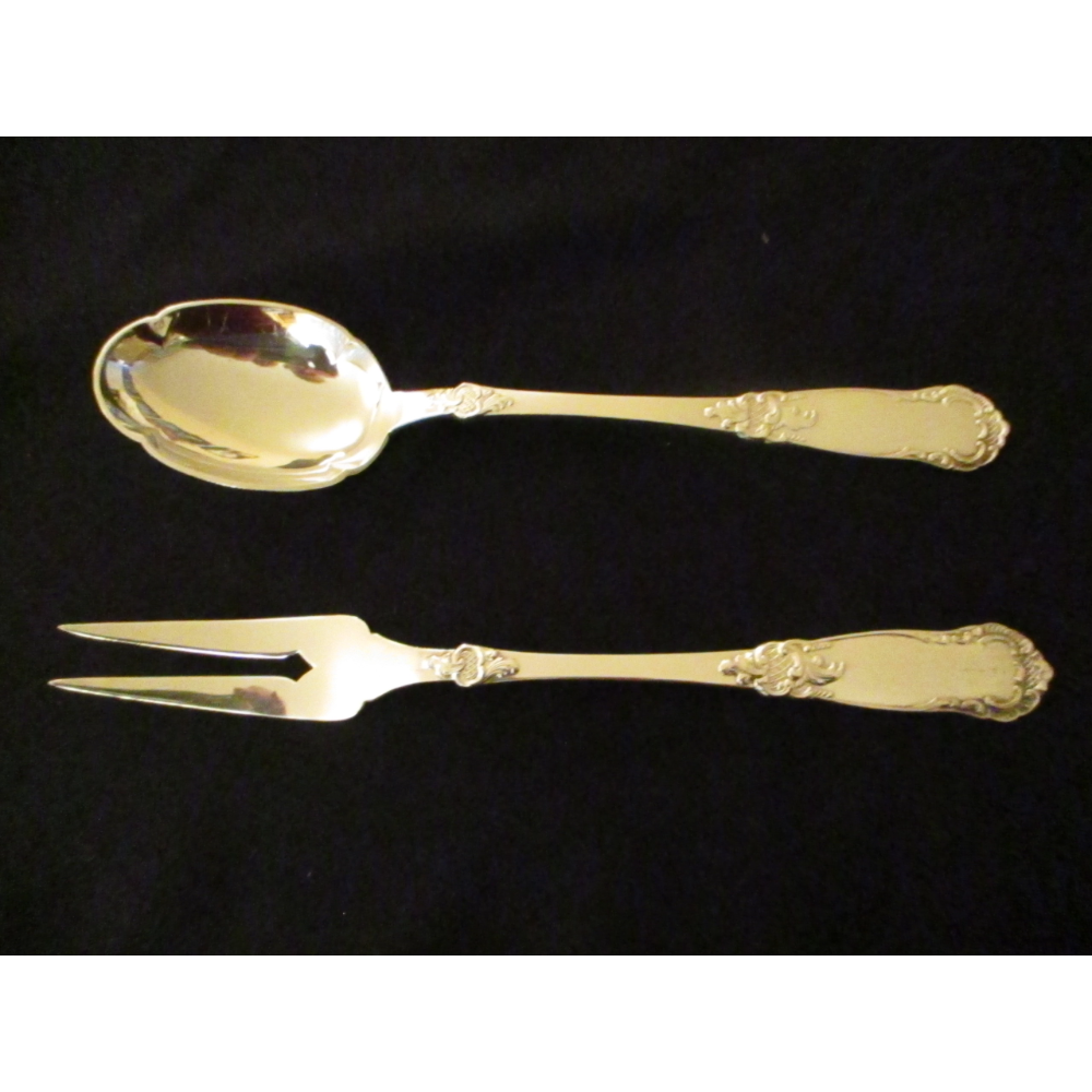 Silver serving spoon and fork made in Norway--Norwegian pattern