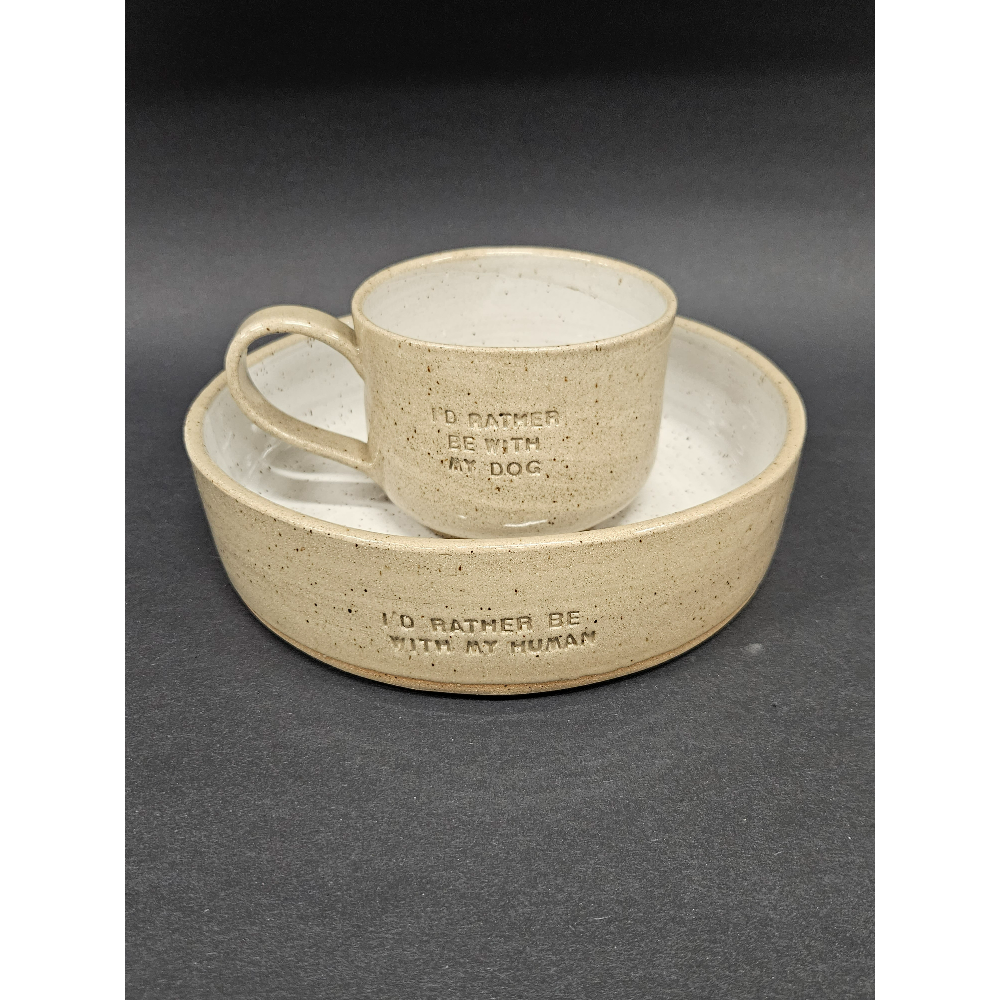Human and Dog Matching Mug and Bowl Set by Mild Tofu Ceramics