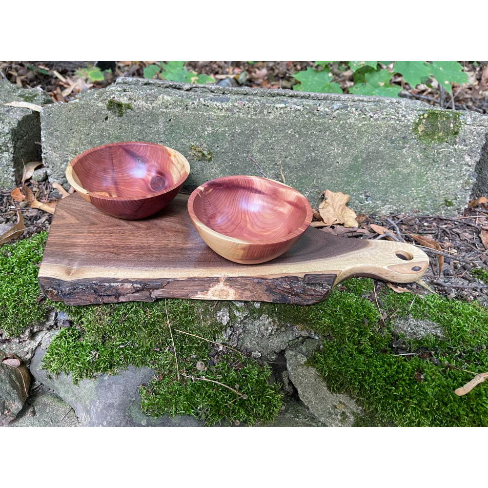 Hand-crafted charcuterie board and small bowls