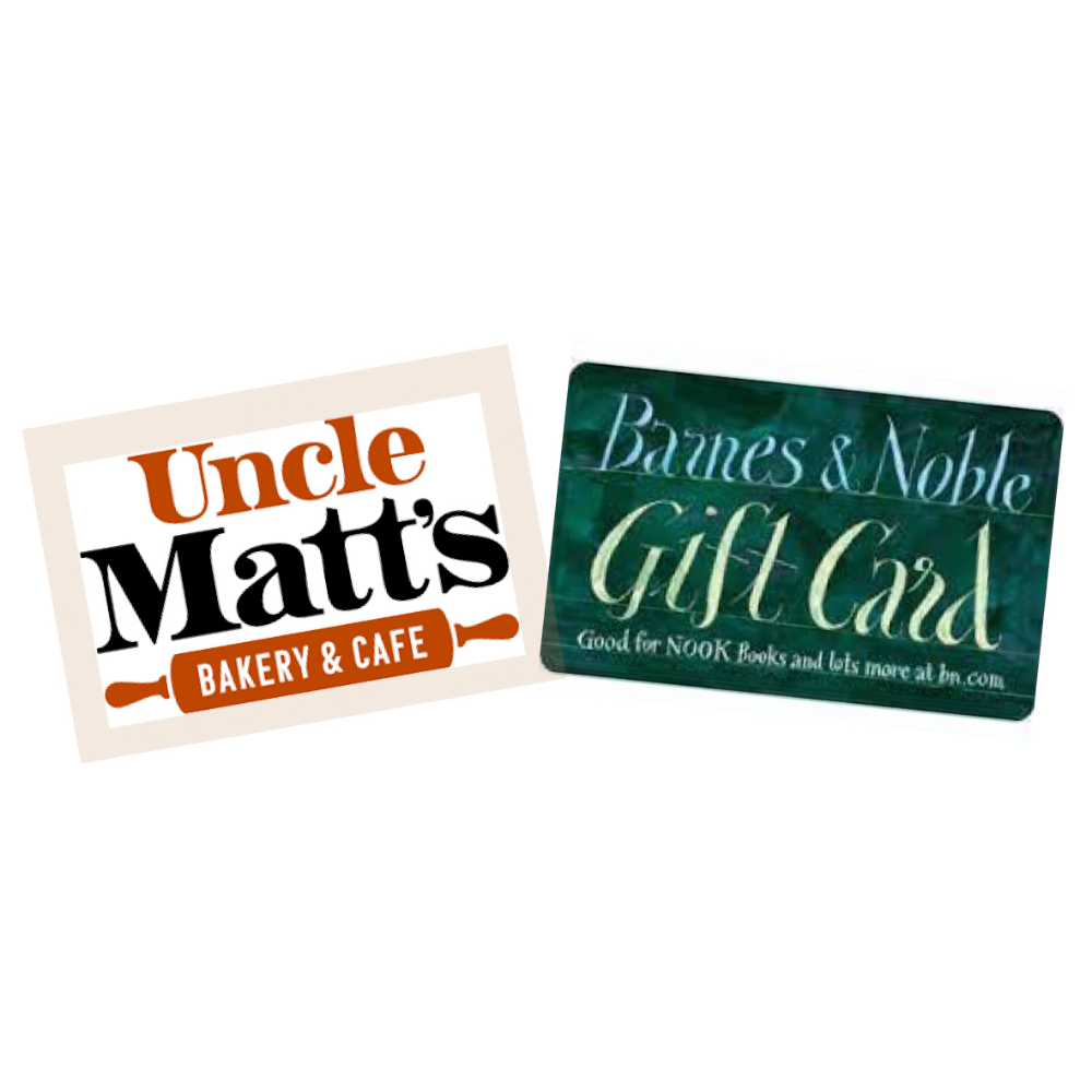 Uncle Matt's $20 gift card and $25 Barnes and Noble Gift Card