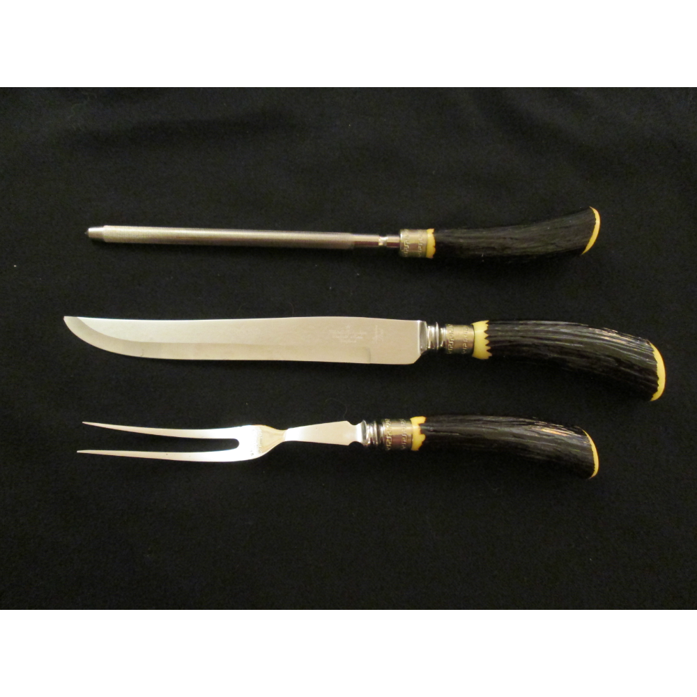 Sheffield Carving Set with stainless steel blades and antler handles-gorgeous for that Thanksgiving dinner
