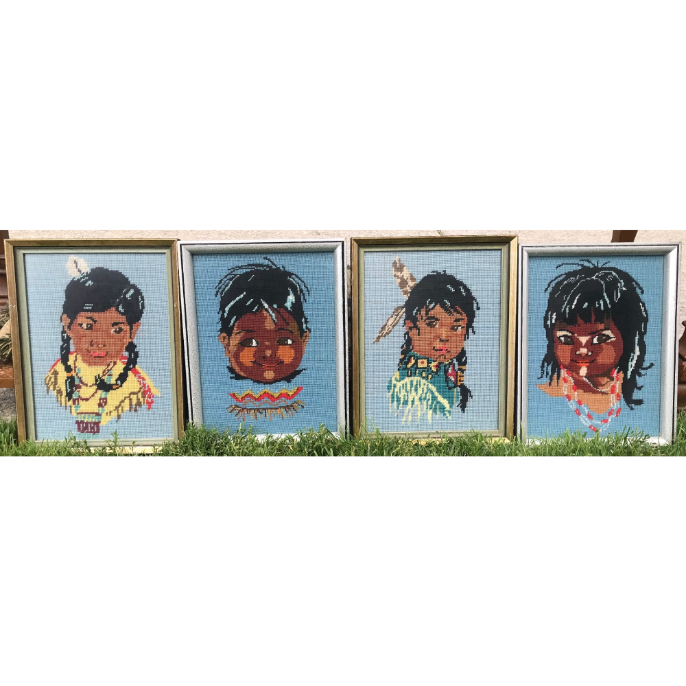 Set of 4 Knitted Painting of 4 Kids 12x12 inch