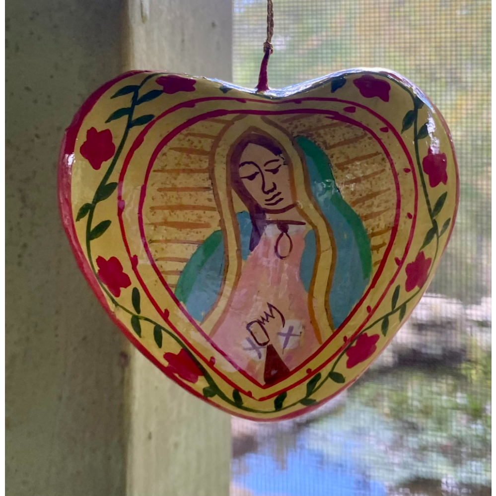 Handmade & Painted Heart Shape Guadalupe Virgin Ornament