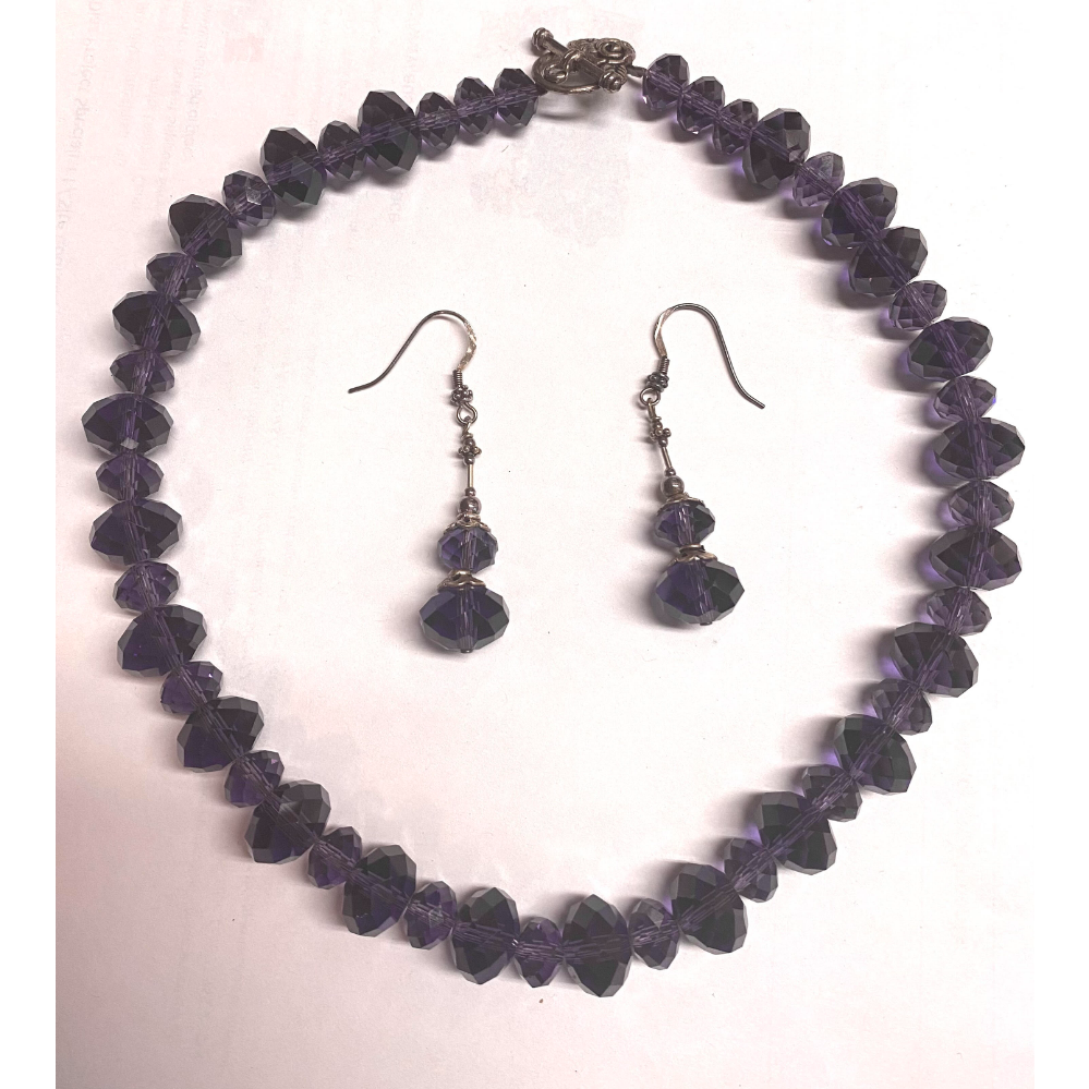 Radiant Purple Faceted Glass & Earring Set 