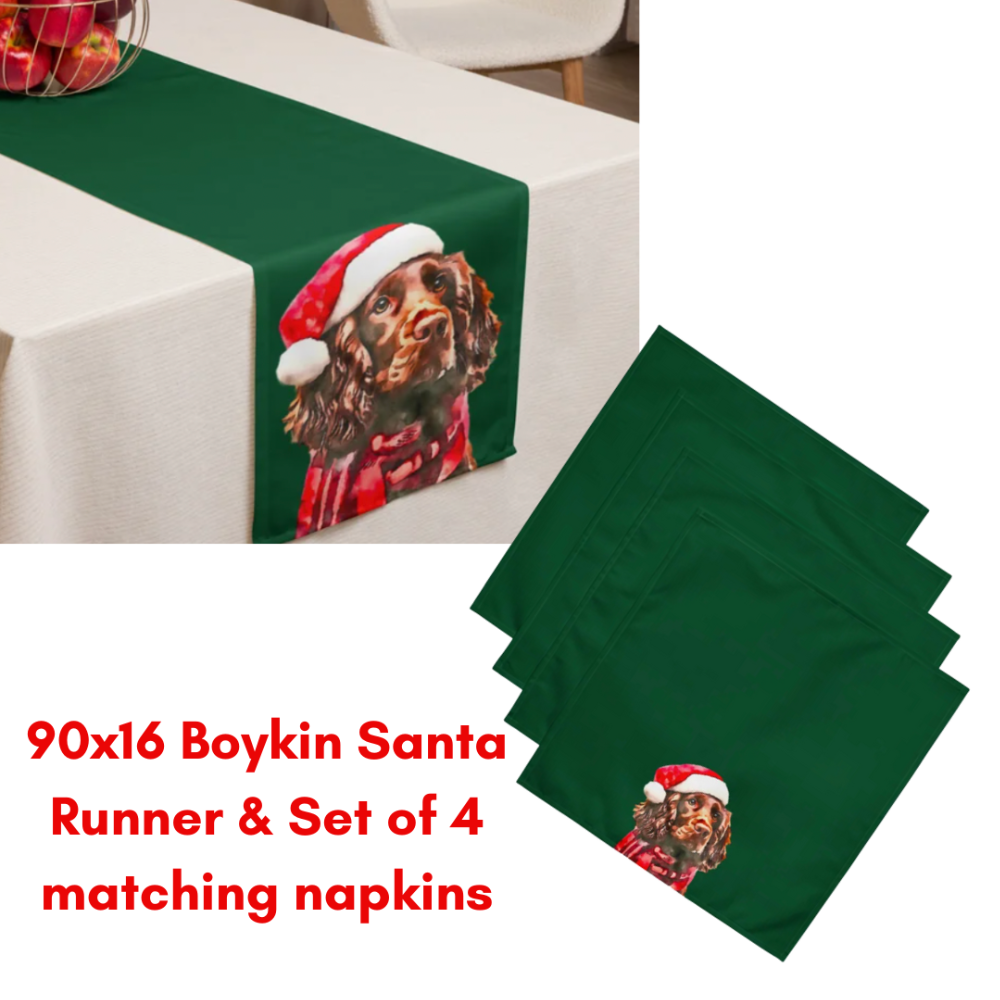 90x16 Boykin Santa Runner & Set of 4 matching napkins